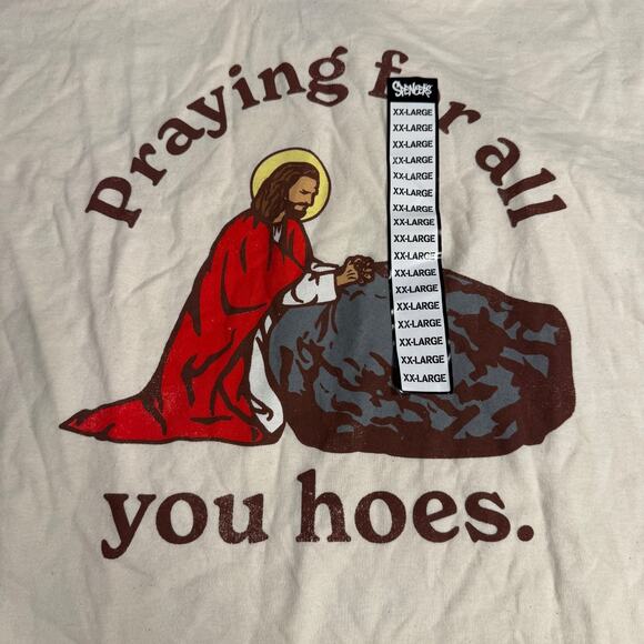 Spencer's Praying For all You Beige Graphic Short Sleeve T Shirt Adults Size XXL - Picture 3 of 5